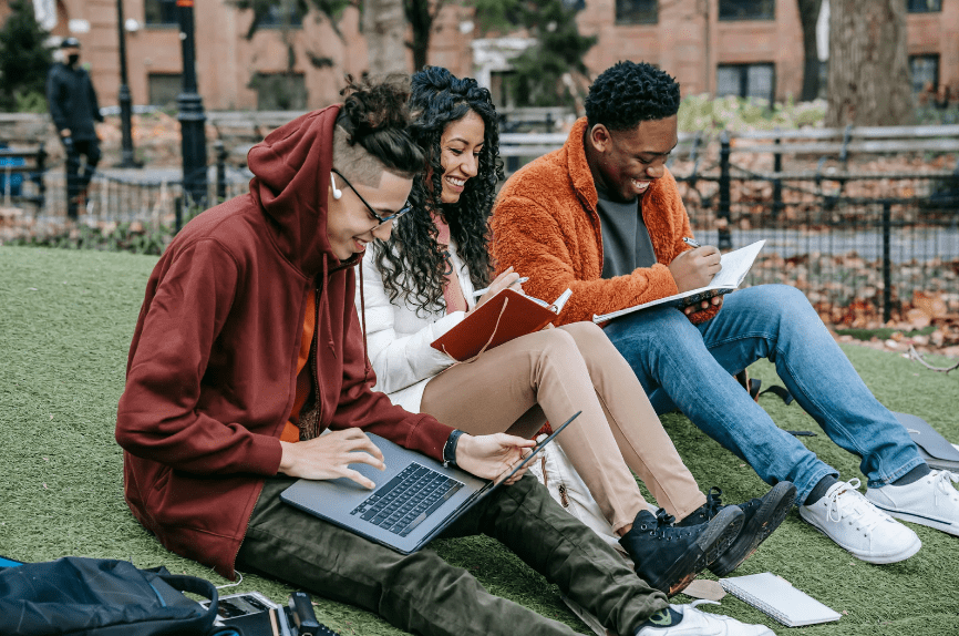 Students studying in a park