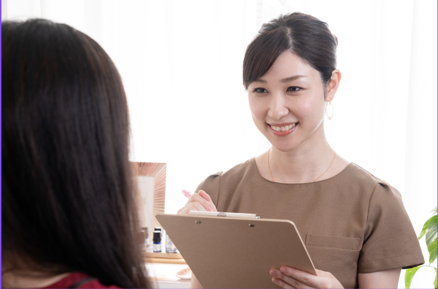Woman holding a clip board